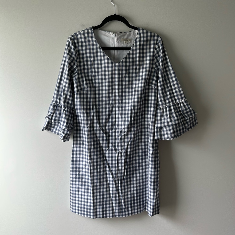 Tyler Boe blue and white checked bell sleeve dress